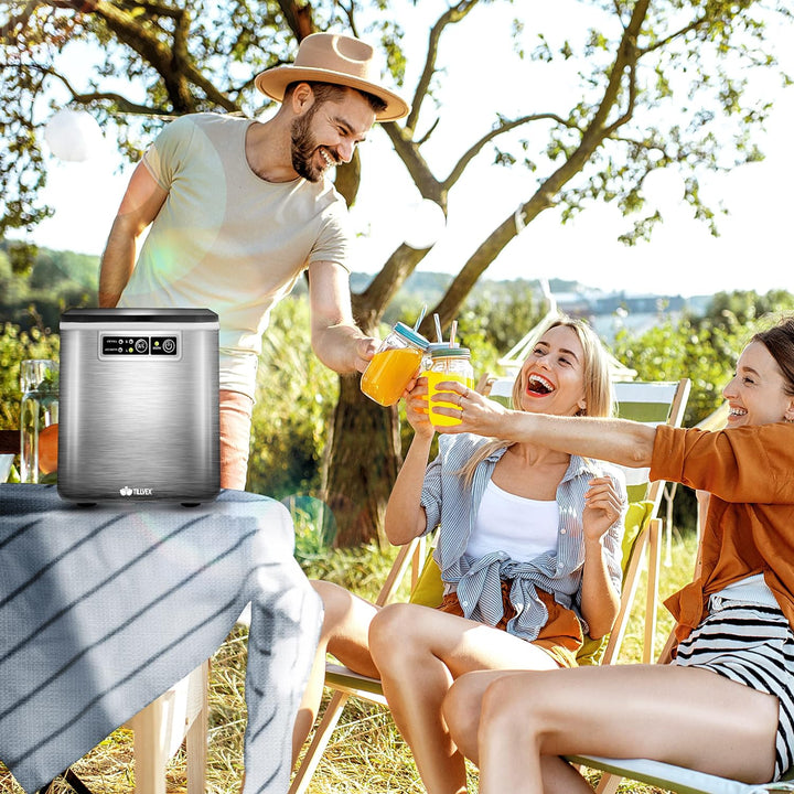 tillvex Eiswürfelmaschine Edelstahl 12 kg - 24 h | Eiswürfelbereiter 2,2 Liter Wassertank | Ice-Make