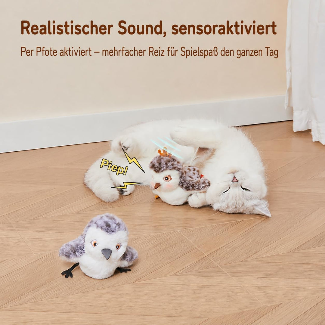 Potaroma Elektrisches Vogel-Katzenspielzeug 2er-Set mit flatternden Flügeln | USB-aufladbar mit Voge