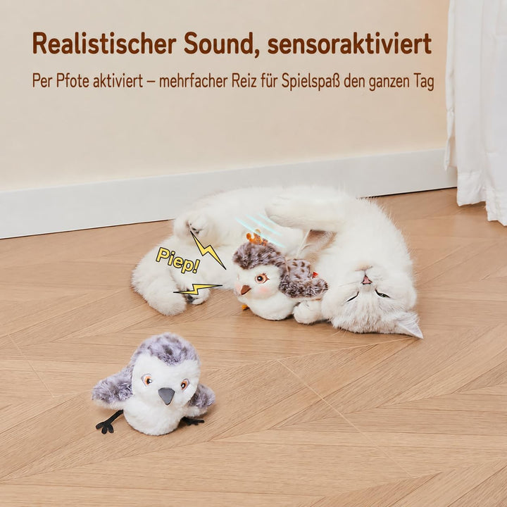Potaroma Elektrisches Vogel-Katzenspielzeug 2er-Set mit flatternden Flügeln | USB-aufladbar mit Voge