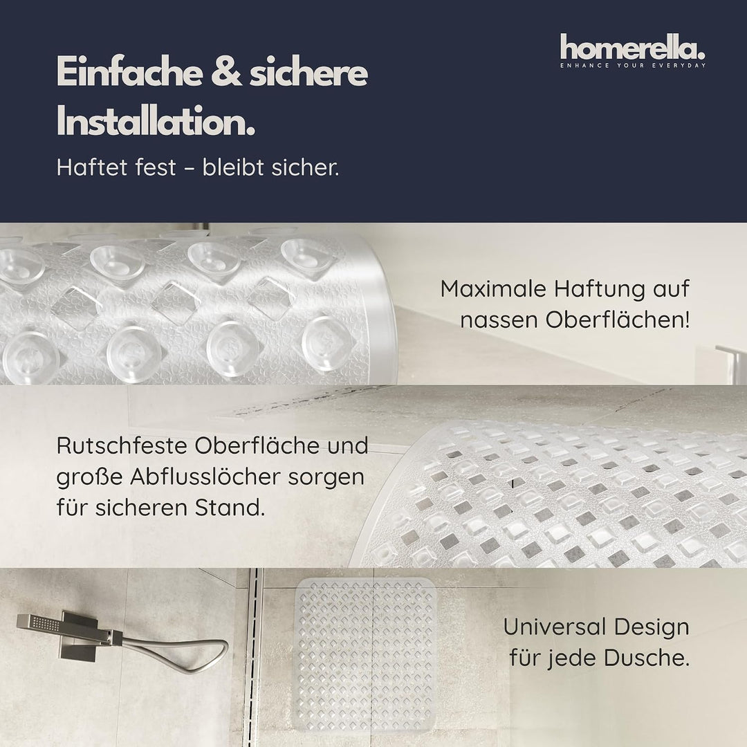 homerella© Duschmatte rutschfest 53x53cm, INKL. AUFHÄNGUNG, Antirutschmatte Dusche, schimmelresisten