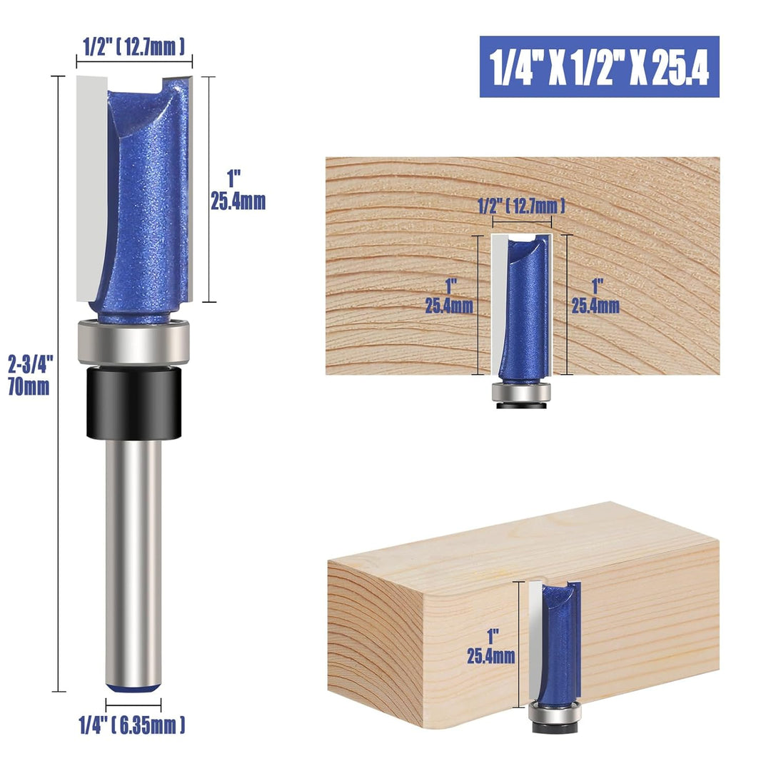 4 Stück Bündigfräse Flush Trim Router Bit 6,35mm Schaft Holzbearbeitung Fräser Oberfräse Zubehör, Fr