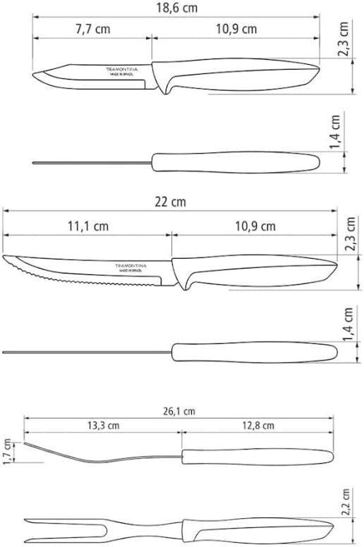 Tramontina Küchenmesser Set, 6 teilig, Universalmesser, Gemüsemesser, verschiedene Messer, Edelstahl