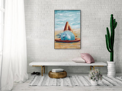 KunstLoft Leinwandbild | 100% HANDGEMALT | 60x90cm | Gemälde 'Beach Beauty' | Frau | Blau Beige | Wa