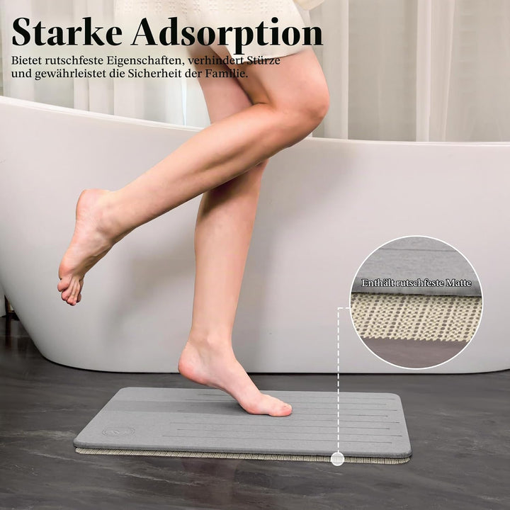 Badematte Stein, Diatomite Stone Bath Mat, rutschfeste Stein Badematte Schnelltrocknend, Werten Sie