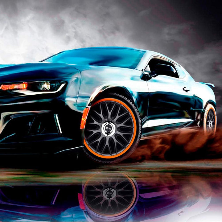 Satz J-Tec Radzierblenden Orden R 14-Zoll Schwarz/Orange + Chrom Ringe 14-inch Schwarz/Orange + Chro