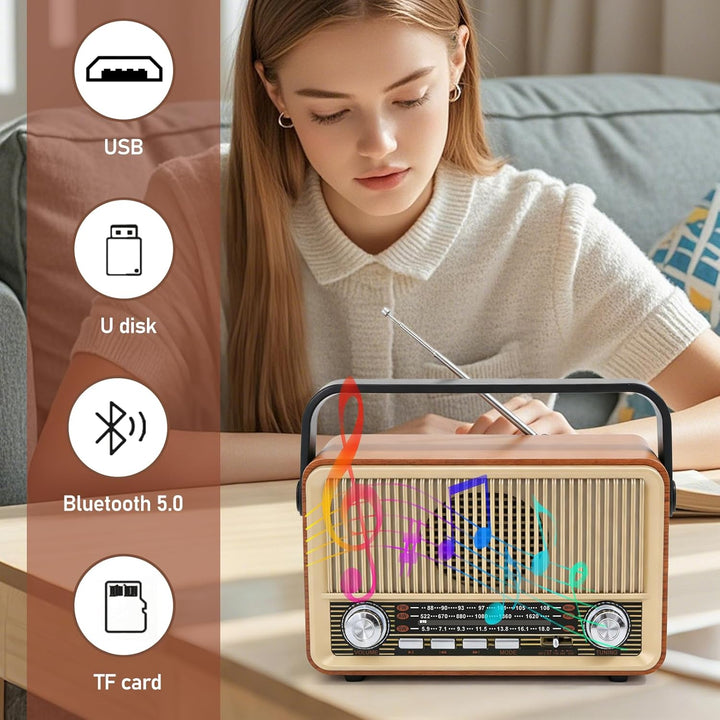 Retro Radio mit Bluetooth, Kofferradio Batteriebetrieben oder mit Stromkabel, Nostalgie Küchenradio