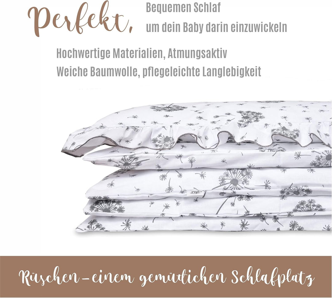 Pepi - Bettwäsche Weiss Rüschen - Kissen 30×40 und Bettdecke mit Füllung 75×100 - Musselin Bettwäsch