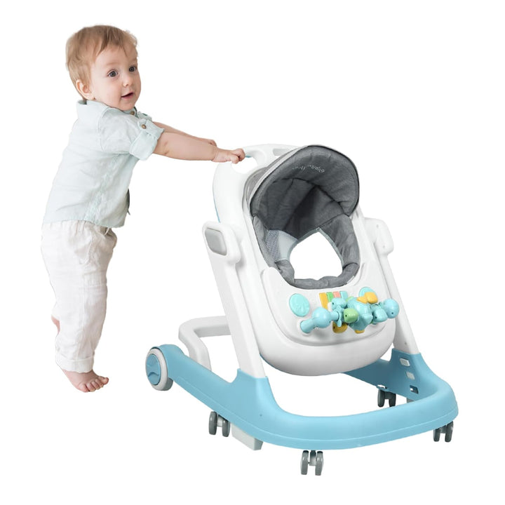 Lauflernhilfe 4 in 1, Drehspiess mit Tablett für musikalische Aktivitäten, für Babys, mit interaktiv