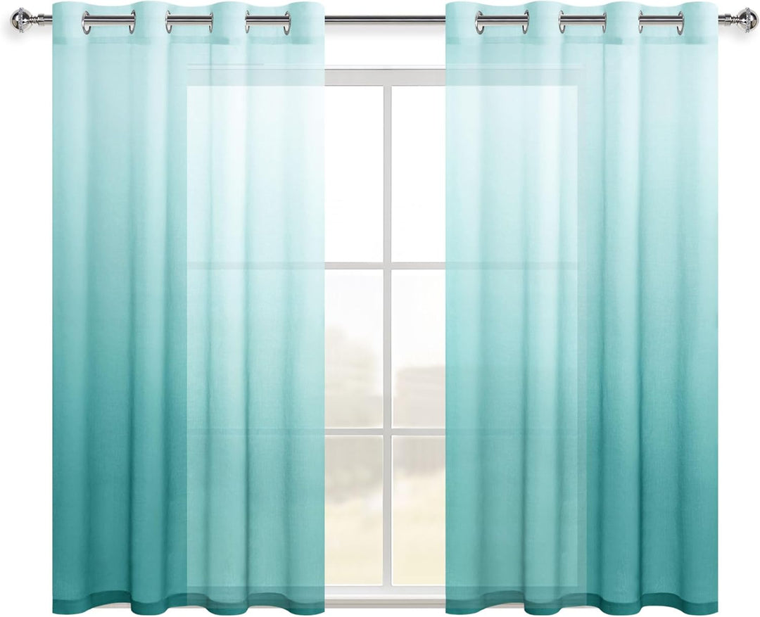 Hiasan Gardinen Voile Vorhänge mit Ösen Farbverlauf Halbtransparent Schlafzimmer Dekoration kurz Vor