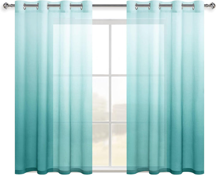 Hiasan Gardinen Voile Vorhänge mit Ösen Farbverlauf Halbtransparent Schlafzimmer Dekoration kurz Vor