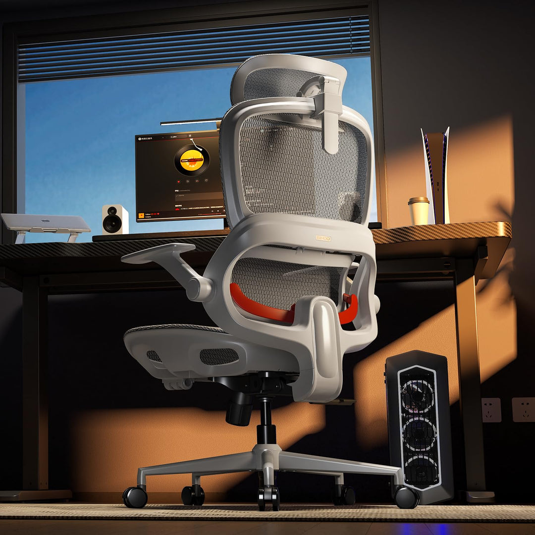 SIHOO Bürostuhl Ergonomisch,Verstellbarer Lordosenstütze Schreibtischstuhl Cremeweiss, Cremeweiss