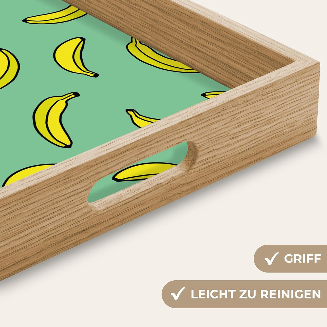 Serviertablett Rechteckig 40x30 cm Servierplatte Eiche Holz Tablett Mit Henkel Tray Kratzfest Kaffee