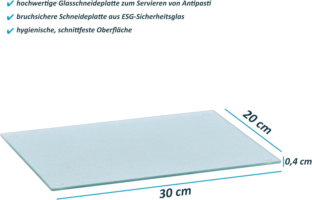 Basera Glasschneideplatte aus Sicherheitsglas mit Silikonfüssen, transparent (12, 30 x 20 cm) 12 30