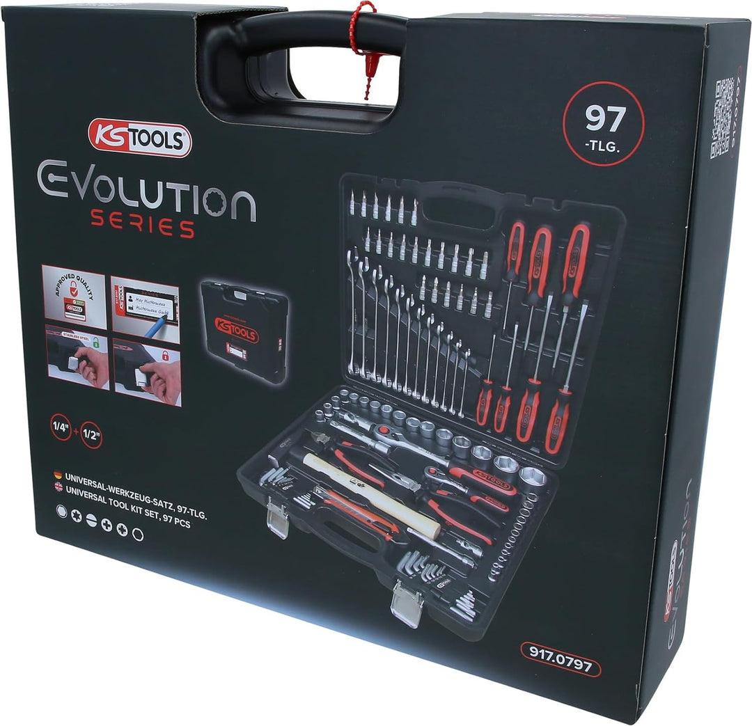 KS Tools 917.0797 1/4 Zoll + 1/2 Zoll Universal-Werkzeug-Satz | inklusive 2 Umschaltknarren, 72-Zahn