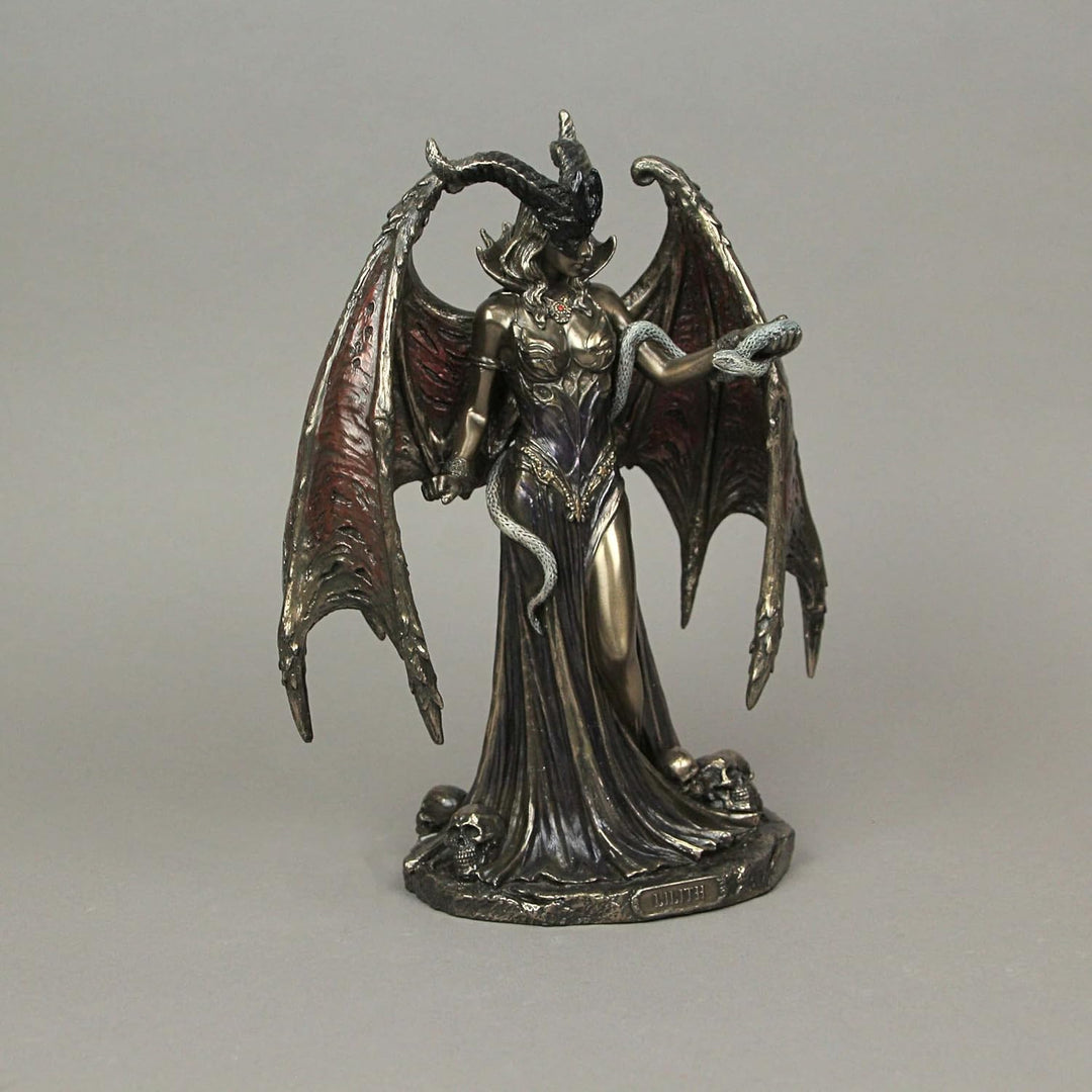 Veronese Design Lilith The First Woman Statue aus kaltgegossenem Kunstharz, Antik-Bronze-Finish, Fan