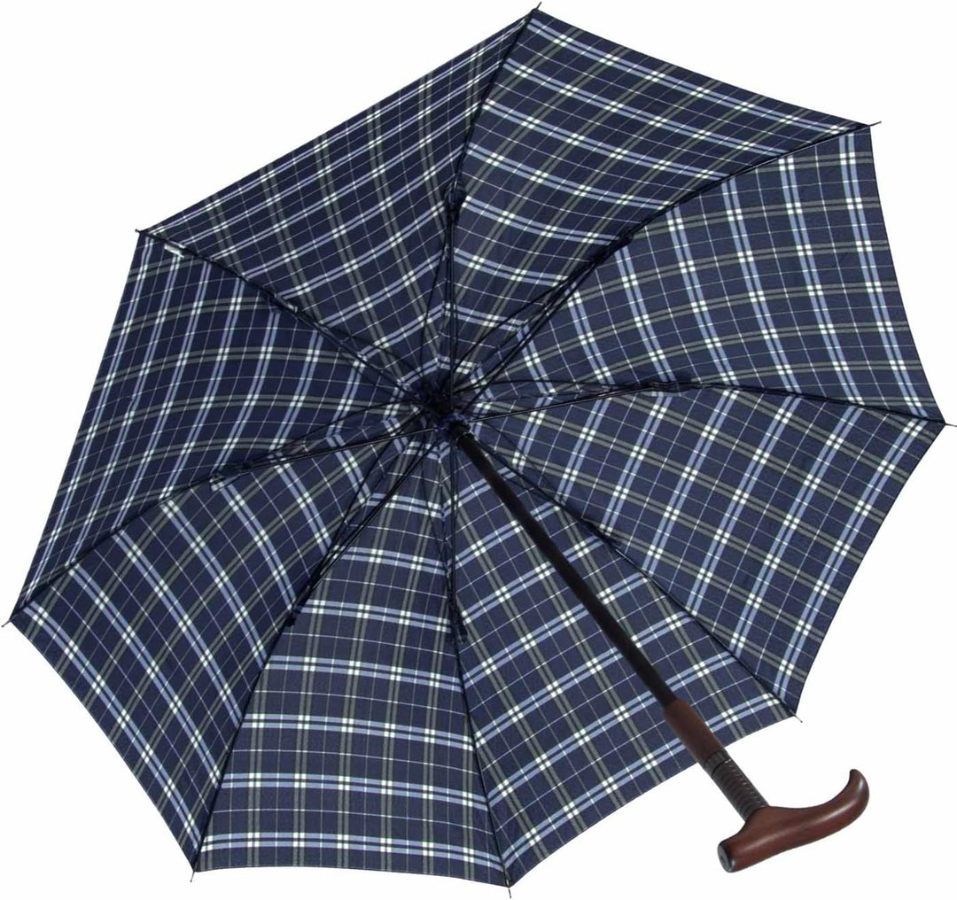 iX-brella Stützschirm höhenverstellbar mit Holzgriff - Karo blau, Karo Blau