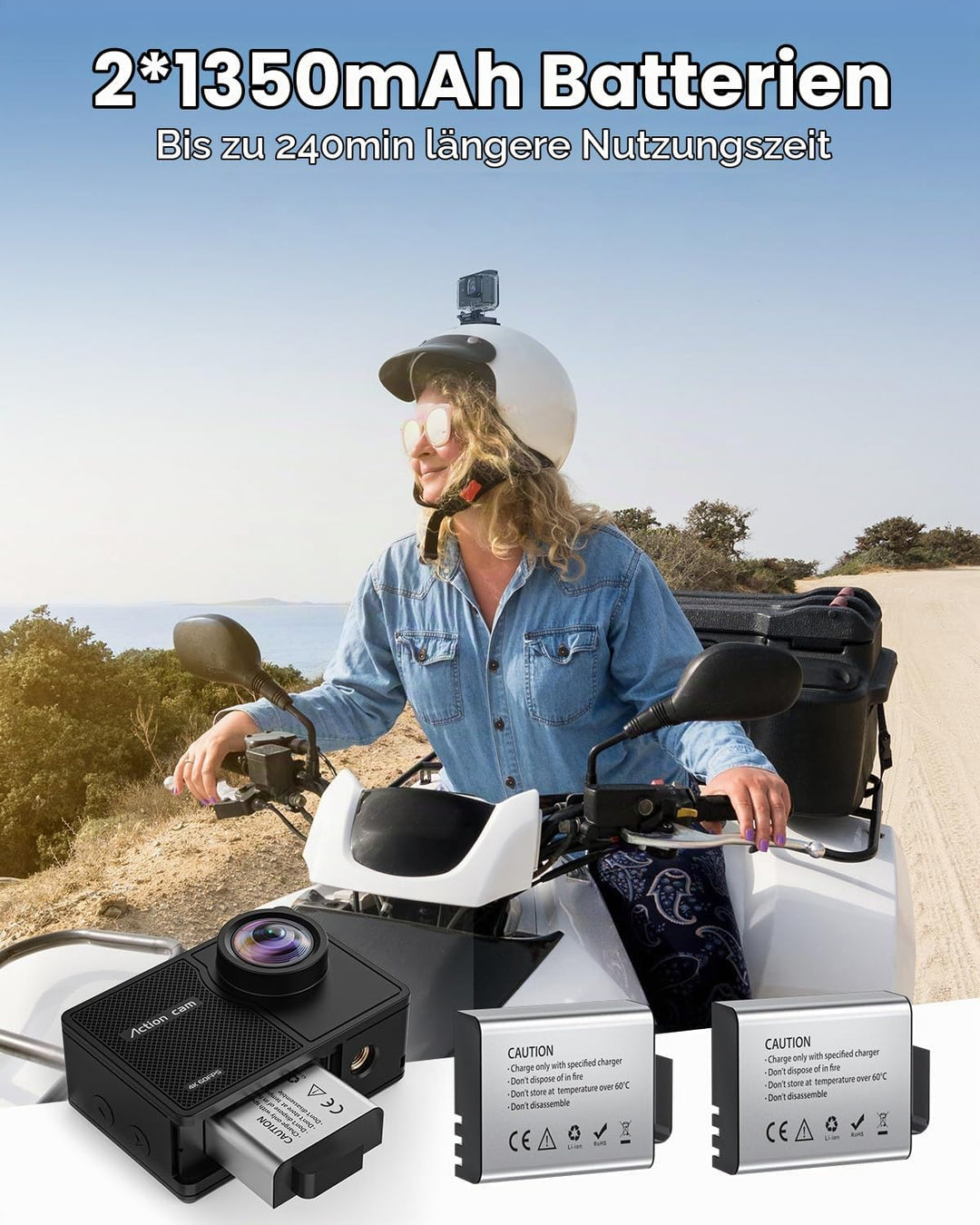 4K 60FPS Action Cam, Unterwasserkamera 48MP HD WiFi Kamera mit EIS 40M Wasserdicht Actionkameras Wei