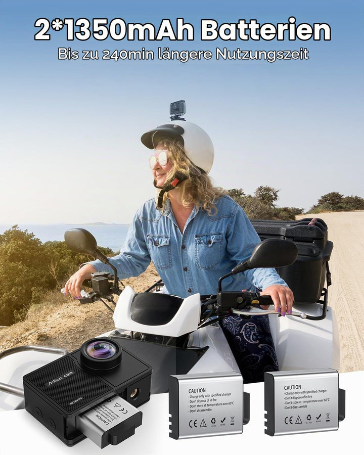 4K 60FPS Action Cam, Unterwasserkamera 48MP HD WiFi Kamera mit EIS 40M Wasserdicht Actionkameras Wei