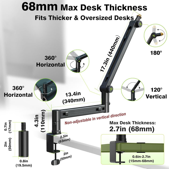 Mikrofon Arm | Low Profile Mikrofonarm [Max. 3 KG Traglast] kompatibel mit Shure SM7B, MV7+ & Co.| G