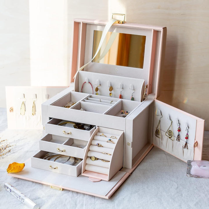 Vlando Faux Leather Jewellery Box, Hochleistungs-Schmuck-Organizer Aufbewahrungsbox mit 3 Schubladen