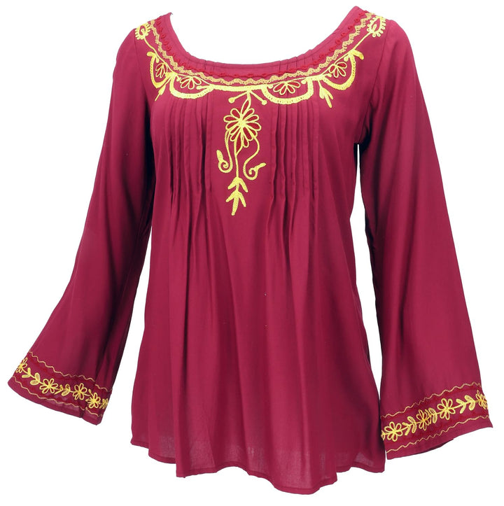 GURU SHOP Bestickte Elfenbluse, Boho Damenbluse 38 Weinrot, 38 Weinrot