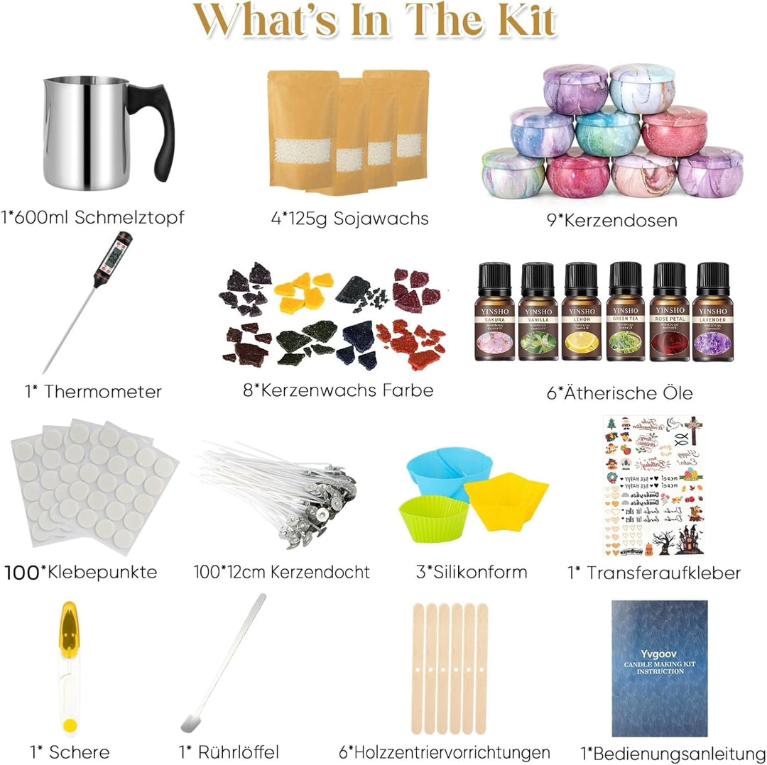 Yvgoov DIY Candle Making Kit Soy Wax, Fragrance Oils DIY Kit Craft Kit Adults Women Gift colorful Ma
