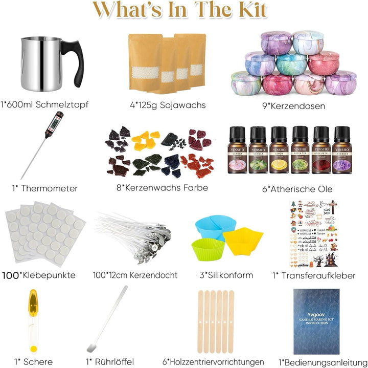 Yvgoov DIY Candle Making Kit Soy Wax, Fragrance Oils DIY Kit Craft Kit Adults Women Gift colorful Ma