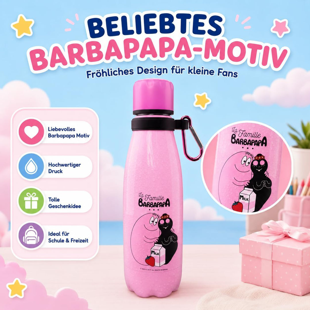 Barbapapa Trinkflasche Kinder 350 ml - Thermosflasche Edelstahl auslaufsicher BPA-frei - Isolierflas