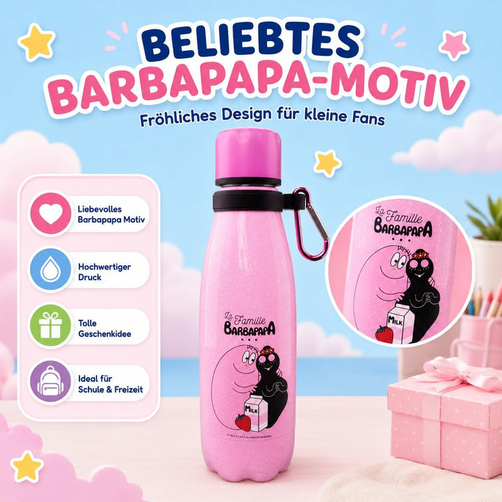Barbapapa Trinkflasche Kinder 350 ml - Thermosflasche Edelstahl auslaufsicher BPA-frei - Isolierflas