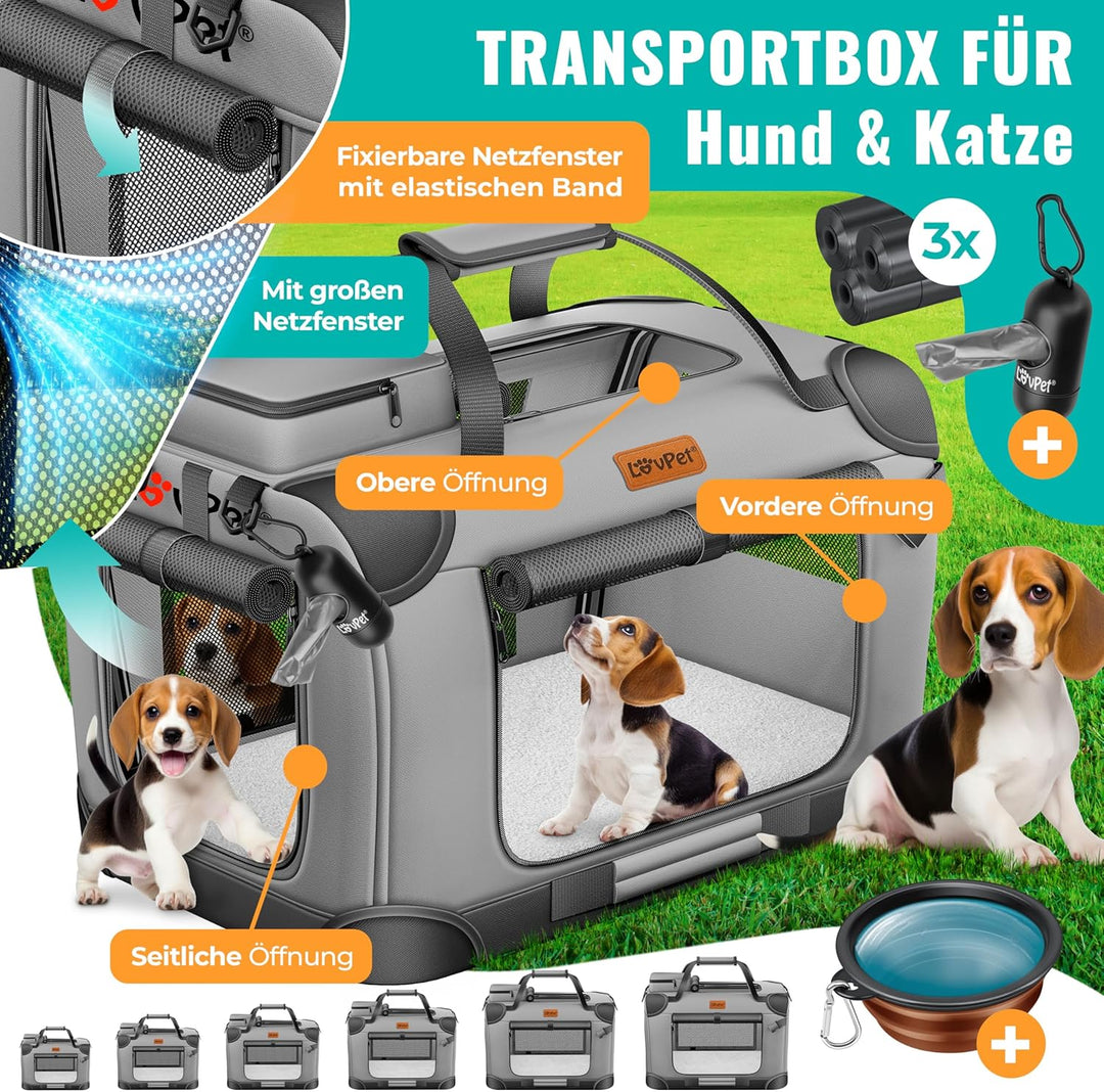 LOVPET® Transportbox Hund Katze Transporttasche XXL 92x64x64cm | Hunde-Tragetasche Faltbare Katzenta