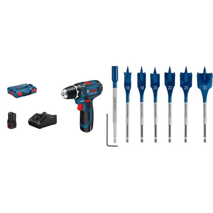 Bosch Professional 12V System Akku-Bohrschrauber GSR 12V-15 (inkl. 1x 2.0 Ah Akku, in L-BOXX) + 7x E