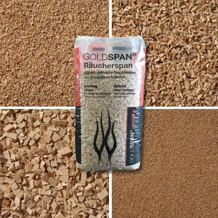 Goldspan smoke I Räucherspäne I B 10/40 I Körnung 3,0-5,0mm I 15kg B 10/40 I Körnung: 3,0-5,0mm, B 1