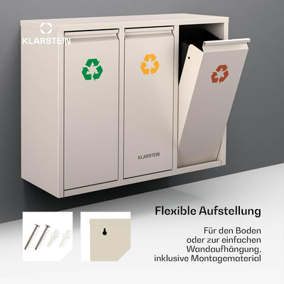 Klarstein Ordnungshüter 3 in 1 Mülleimer - 45L Abfalleimer Küche mit 3x15L Trennsystem, Edelstahl, G