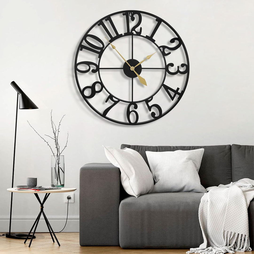 HAITANG Grosse Wanduhr Modern, schwarz Metall rund wanduhr 80 cm Durchmesser lautlos batteriebetrieb