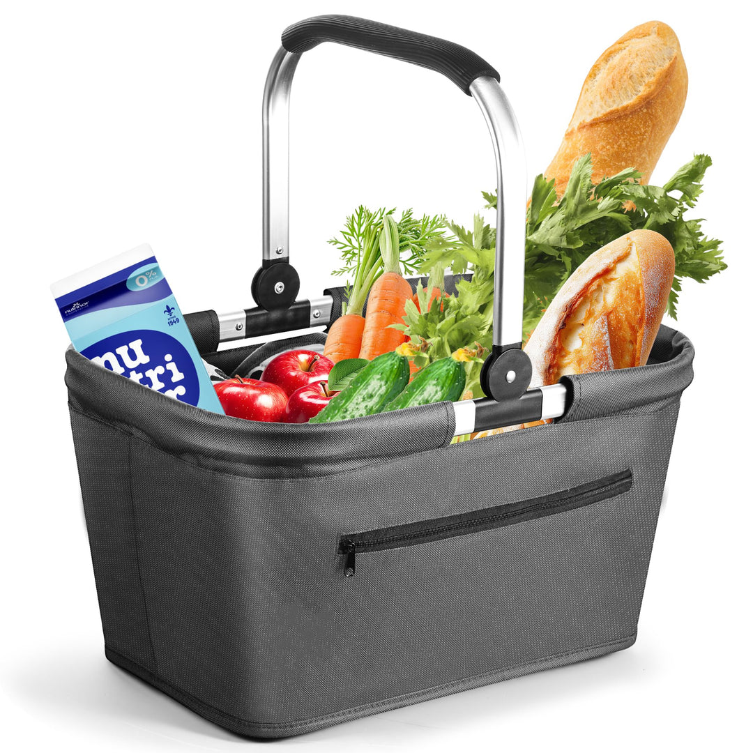 25L Einkaufskorb Faltbarer, Picknickkorb, Mutti Korb, Haushalts-tragekorb, Lieblingskorb mit Alumini