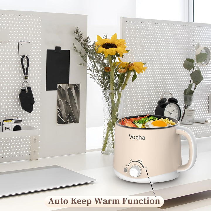 Vocha Elektrischer Hot Pot mit Warmhaltefunktion, 1.6L Antihaft-Elektrische Pfanne, Tragbarer Reisek