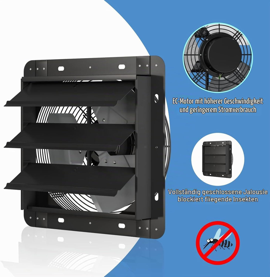 Aygrochy 300mm Industrielle abluftventilator 40W mit wifi app, Drehstrom EC Motor Wandventilator 163