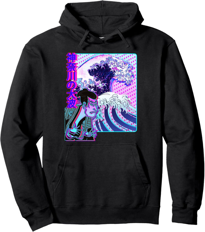 Samurai & Great Wave of Kanagawa | Japanese Writing Kanji Pullover Hoodie