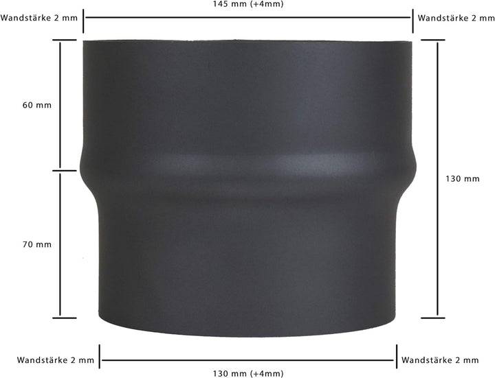 LANZZAS Rauchrohr Erweiterung von Ø 130 mm auf Ø 150 mm - Farbe: schwarz-metallic -