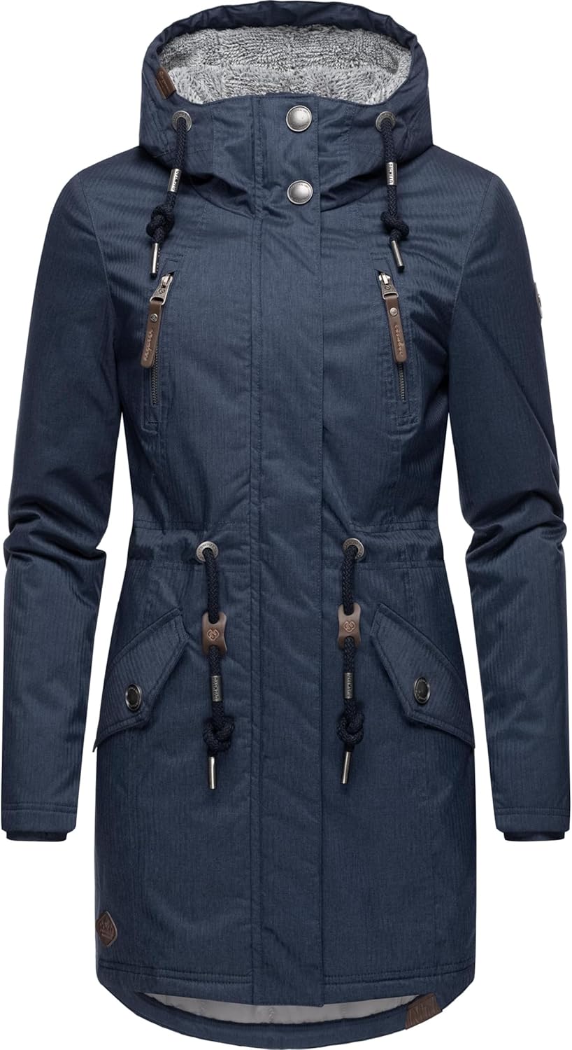 Ragwear Damen Wintermantel warm gefütterter Parka lang wasserdicht mit Kapuze Elsie Melange XS-6XL X