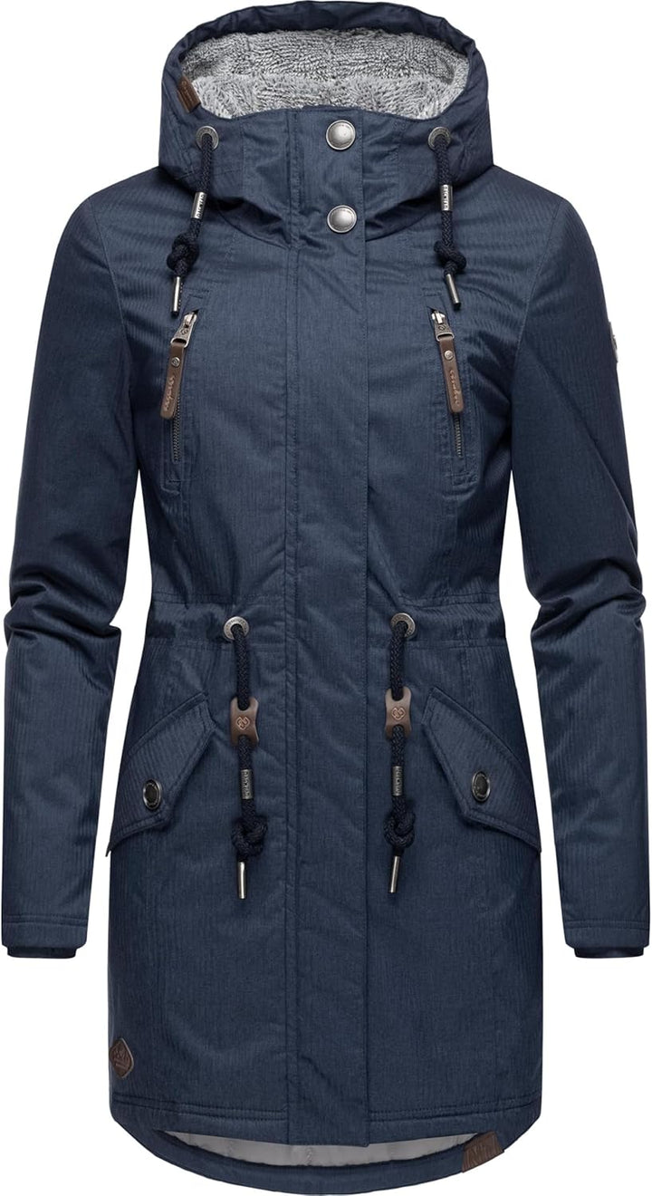 Ragwear Damen Wintermantel warm gefütterter Parka lang wasserdicht mit Kapuze Elsie Melange XS-6XL X