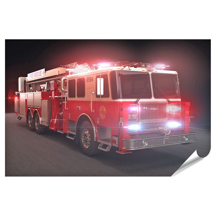 islandburner XXL Bild Poster Feuerwehrauto Mit Lichtern Kinderzimmer Premium Bilder Fotodruck Poster