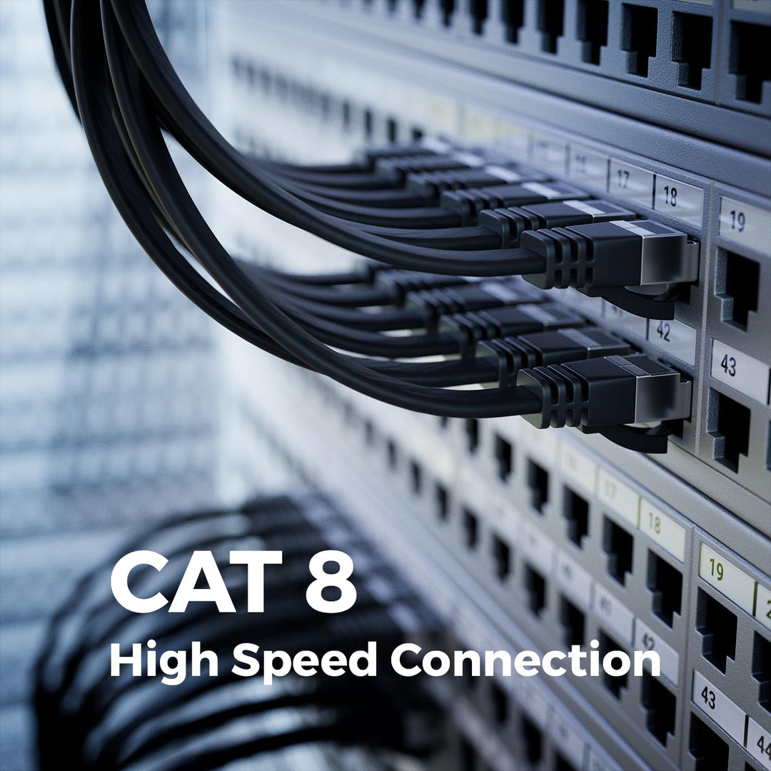 deleyCON 10x 2m CAT 8 Netzwerkkabel Flach (40 Gbit/s, Kupfer) Gigabit Ethernet LAN Cable - Flaches D