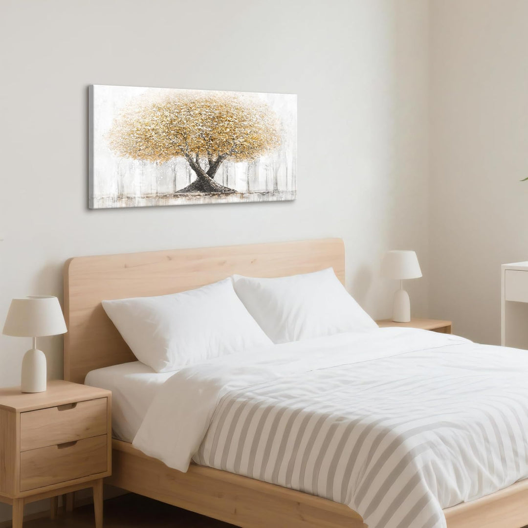 FajerminArt Grosses Leinwandbilder Bilder Mit Rahmen Abstrakt Beige Gelb Bäume bild auf leinwand Wan