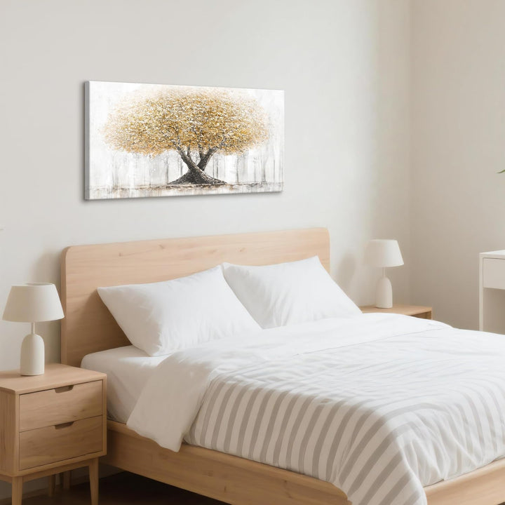FajerminArt Grosses Leinwandbilder Bilder Mit Rahmen Abstrakt Beige Gelb Bäume bild auf leinwand Wan
