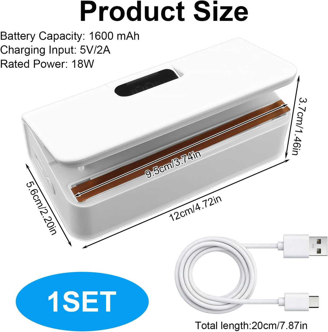 Mini Folienschweissgerät USB-C Aufladbar, 2 in 1 Tütenverschweisser mit Cutter, 6 Verstellbaren Gäng