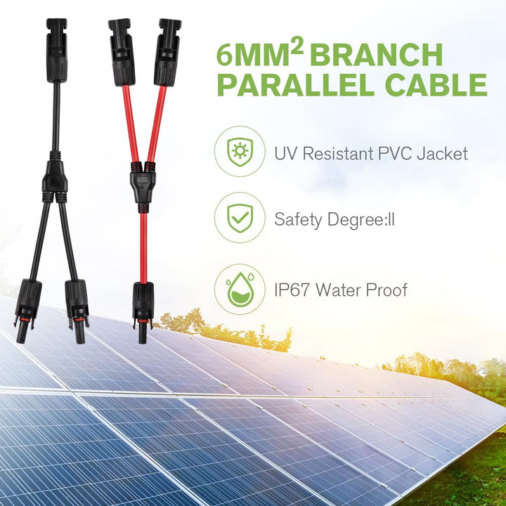 URAQT Solarkabel Y Verteiler, 6 mm² Solarkabel Y2 Solar Cable Wasserdicht Y Splitter 10AWG Plug & Pl
