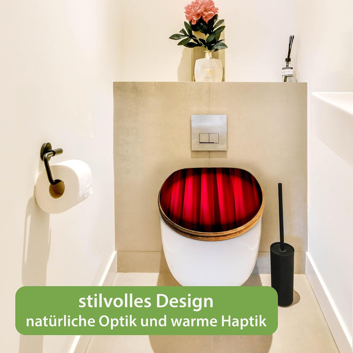 banjado® Design WC Sitz Bambus Absenkautomatik mit Motiv Roter Vorhang/Toilettendeckel mit Absenkaut