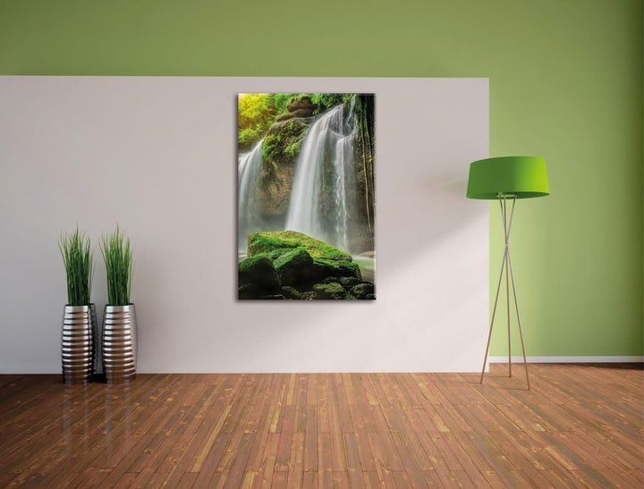 Pixxprint Wasserfall, Format: 100x70 auf Leinwand, XXL riesige Bilder fertig gerahmt mit Keilrahmen,
