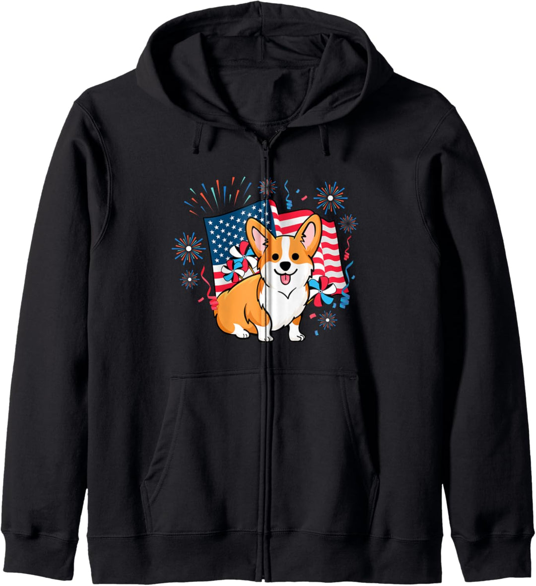 Corgi 4. Juli Feuerwerk mit amerikanischer Flagge Kapuzenjacke